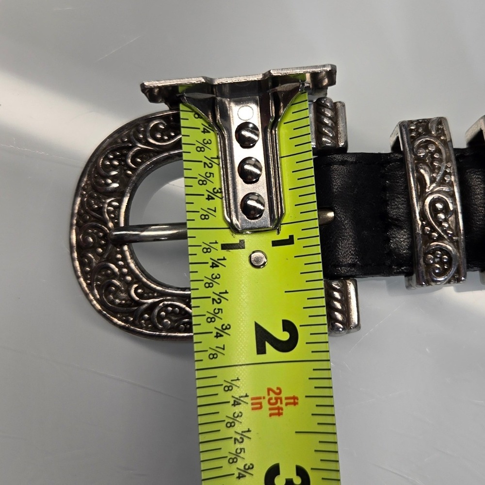 Vintage Y2K Brighton Leather Belt Medium 30 Black Silver Western Boho Filigree - Picture 10 of 10